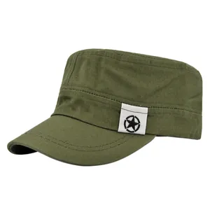 Berretto militare classico verde militare a testa piatta con ricamo a stella e tela