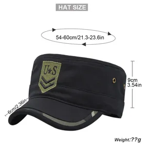 Größentabelle für schwarze Militärmütze mit US-Stickerei und 54-60cm Kopfumfang-Details