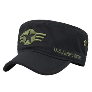 Black cotton cadet cap with green star embroidery and U.S. AIR FORCE text on side