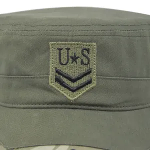 Militärische Patrouillenkappe in Armeegrün mit US-Stickerei und taktischem Canvas