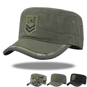US Bestickt Militär Cadet Cap Baumwolle Flach Top Hut Für Herren Damen Camouflage Sonnenschutz Outdoor Taktisch Patrouillenmütze