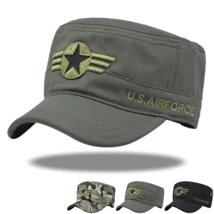 Military Style Cadet Cap Cotton Canvas Flat Top Hat With Star Wing Embroidery Adjustable Army Patrol Cap For Men Women