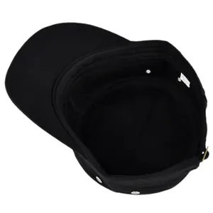 Detail of military cap interior featuring breathable metal eyelets and adjustable back strap