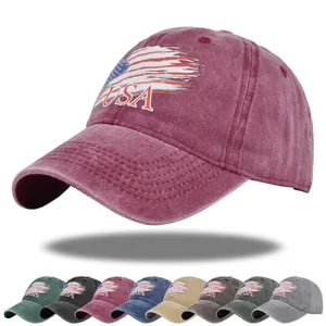 Vintage Washed Cotton Baseball Cap With USA Flag Distressed Embroidery Adjustable Sun Hat For Men Women Casual Outdoor Cap