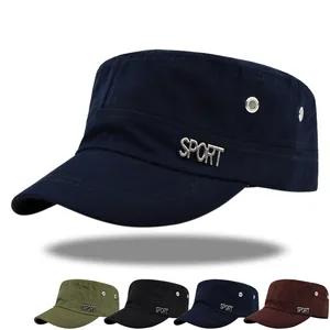 Sport Metal Tag Cadet Cap Cotton Flat Top Military Hat For Men Women Adjustable Sun Shade Breathable Outdoor Patrol Hat