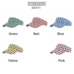 Checkerboard sun visor hats for couples in green, red, blue, yellow, and pink colors