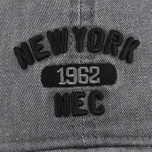Berretto da baseball in denim lavato grigio scuro con ricamo 3D NEW YORK 1962