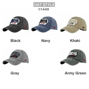 Vue détaillée de cinq casquettes de baseball vintage délavées avec broderie