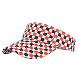 Checkerboard print sun visor hat with red black and white pattern for outdoor sport