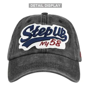 Casquette baseball délavée vintage avec broderie 3D Step Up NY 58 sur coton noir