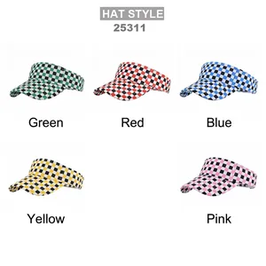 Checkboard pattern open top sun visors in green, red, blue, yellow, and pink colors