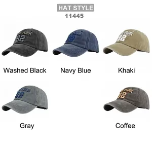 Vintage washed cotton baseball caps with New York 92 embroidery in five colors