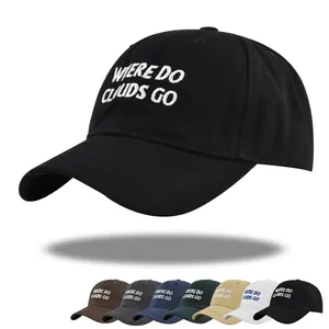 Cotton Embroidered Baseball Cap WHERE DO CLOUDS GO Letter Sun Protection Adjustable Outdoor Casual Sporty Hat For Men Women