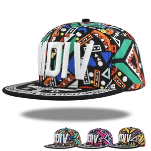 Cappello Snapback Stampa Geometrica Con Ricamo Lettera 3D Berretto Baseball Hip Hop Ala Piatta Per Uomo Donna All'aperto