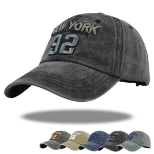 Vintage Washed Cotton Baseball Cap New York 92 Embroidery Distressed Adjustable Sun Hat Outdoor Fashion Peaked Cap