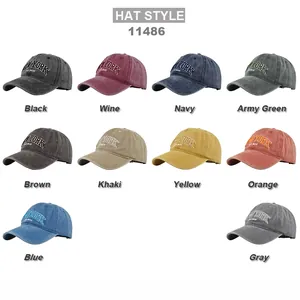 Vintage washed cotton baseball caps with New York embroidery in ten various colors