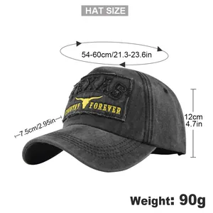Cappellino vintage lavato con ricamo Texas Country e tabella delle taglie dettagliata