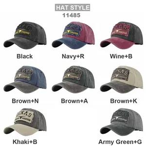 Griglia di berretti da baseball vintage lavati con ricamo Texas in otto colori diversi