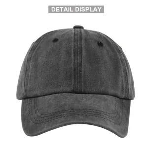 Classic vintage washed cotton baseball cap in dark grey featuring a six-panel plain design