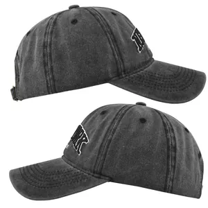 Detail view of New York embroidery on washed canvas baseball cap from side angles