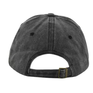 Classic dark grey washed cotton baseball cap with adjustable strap and brass buckle