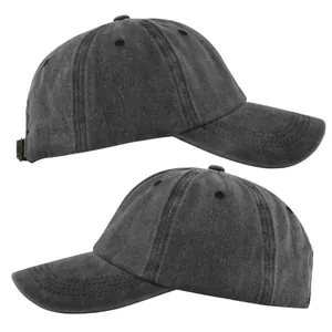 Detail view of washed cotton baseball cap with adjustable metal buckle and ventilation eyelets