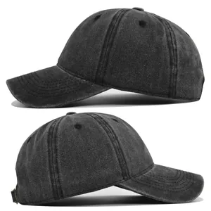Detailansicht der dunkelgrauen Baumwoll-Basecap mit Vintage-Finish und Seitennähten