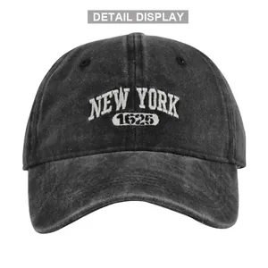 Vintage gewaschene schwarze Baumwoll-Baseballkappe mit New York 1625 Stickerei