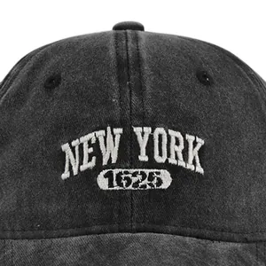 Vintage-Baseballkappe aus gewaschenem Denim mit weißem New York 1625 Stickerei-Detail