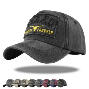 Berretto da Baseball in Cotone Lavato Vintage Ricamo Texas Country Forever Cappello da Sole Distressed Regolabile per Uomo Donna