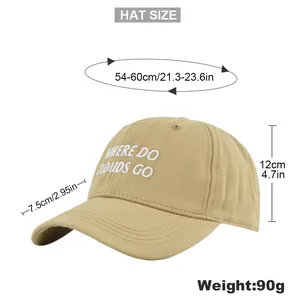 Detailed size guide for khaki baseball cap showing head circumference and brim dimensions