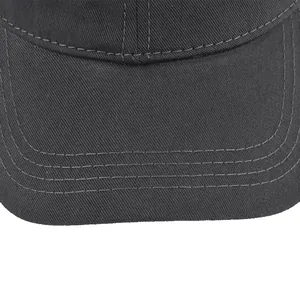 Macro detail of multi-row stitching on high-quality twill cotton baseball cap brim