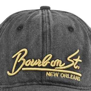 Πλυμένο γκρι vintage καπέλο μπέιζμπολ New Orleans με χρυσό κέντημα Bourbon St.