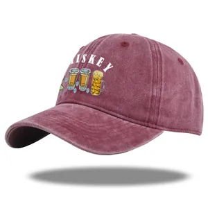 Retro Washed 100% Baumwolle Baseballkappe Für Damen Herren Whiskey Bier Druck Verwittert Outdoor Sonnenhut Verstellbare Sports Dad Hat