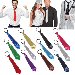 Detailed view of sequined pre-tied ties in 11 colors for 1920s Gatsby party costumes