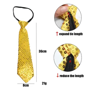 Mens yellow sequined zipper tie for 1920s Gatsby parties measuring 36cm by 8cm