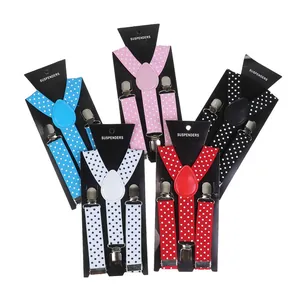 Classic polka dot suspenders with Y-back design and three durable metal clips for adults