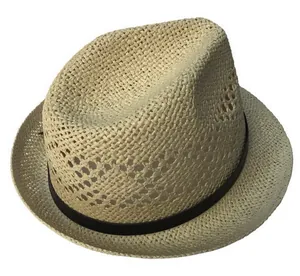 Close-up detail of woven straw texture and dark decorative band on jazz sun hat