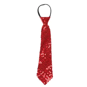 Detail of red sequined necktie with elastic strap for party and stage performances