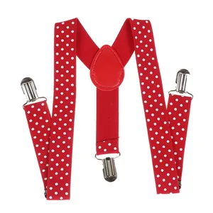 Adjustable Y-back red polka dot suspenders with three high-quality metal clips for adults