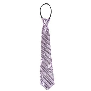 Detail of light purple sequined necktie with elastic strap for 1920s Gatsby party costumes