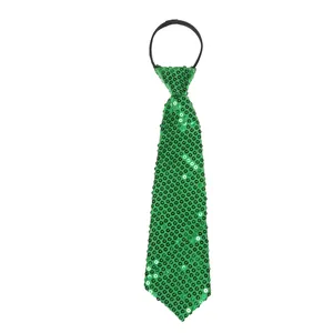 Detail of green sequin tie for men with elastic neck strap for 1920s Gatsby party costumes