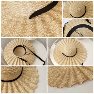 Détail du tissage en paille naturelle et ruban noir sur un chapeau de soleil