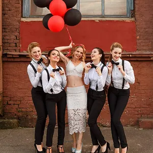 Women and kids elastic suspender with bowtie set and elegant lace dress for party wear