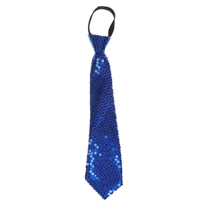 Detail of royal blue sequin necktie with elastic strap for 1920s Great Gatsby themed party