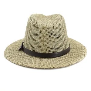 Detailed close-up showing the tight cross-weave texture of the Panama straw sun hat