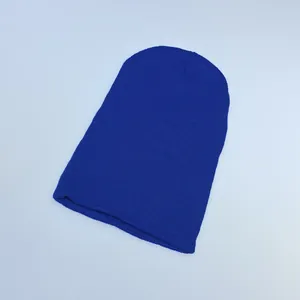 Detailed view of the fine knit texture on this royal blue unisex winter beanie hat
