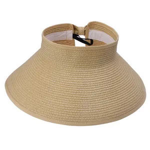 Faltbarer Damen Stroh Sonnenvisier Hut in Beige mit minimalistischem Open-Top Design