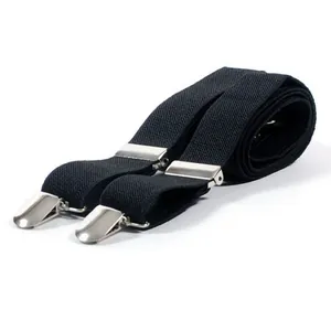 Dettaglio di bretelle elastiche nere regolabili con clip e fibbie in metallo argento