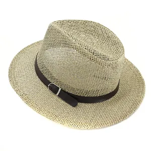 Panama straw sun hat for travel featuring a woven texture and brown leather band